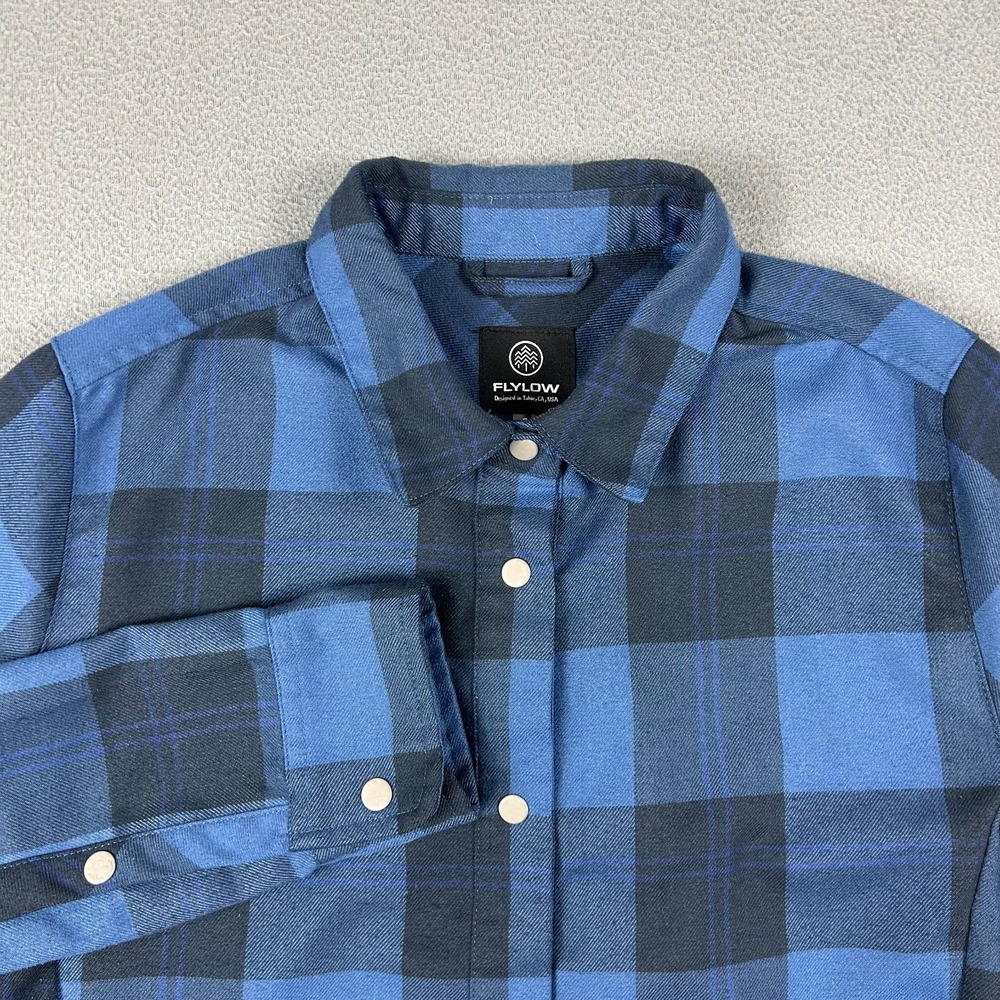 Flylow Shirt Womens Small‎ Blue Plaid Snap Button Long Sleeve Flannel